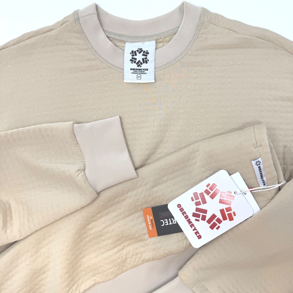 OBERMEYER Mens Explorer‎ Tech Crewneck Sweatshirt Pullover Beige Small NEW